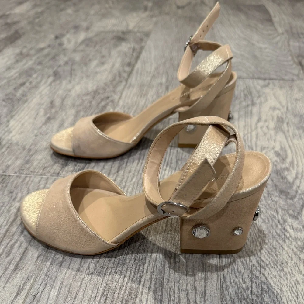 Stuart Weitzman nude shimmer Allshine block heels
